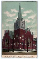 c1910 St. Paul's Ev. Church West Side Evansville Indiana IN Posted Postcard picture