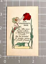 c1910 Nice Art Nouveau Friendship Mini Greeting Card Hand Painted Fairy Rose picture