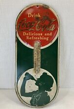 Drink Coca Cola Thermometer Silhouette Girl Deco Lady Sign 1940 Missing Stat 16” picture