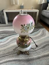 Antique ORNATE Victorian Banquet/Electric Parlor Lamp. Pink Flowers. picture