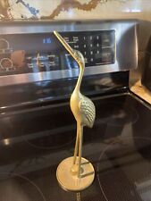 VTG Brass Crane Egret Heron Bird Figurine Sculpture MCM  12” Tall Standing picture