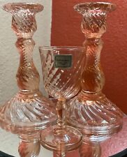 Pink Swirl Glass Candlestick Holders Set of 2 Unmarked/toothpick holder Luminarc picture