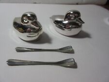 2 VINTAGE SILVER PLATED DUCK SALT CELLERS WITH SPOONS picture