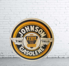 Johnson Gasoline Porcelain Enamel Heavy Metal Sign 30 Inches Round Single side picture