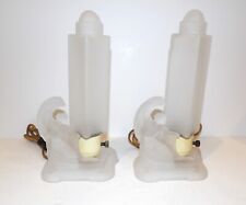 VINTAGE PAIR OF MCKEE ART DECO FROSTED GLASS NUDE ANGEL SKYSCRAPER BOUDOIR LAMPS picture