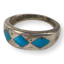 Vintage Southwestern Sterling Silver Three Stone Inlay Turquoise Ring Size 7.75 picture