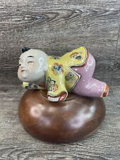 VTG Chinese Porcelain Baby Boy Buddha Opium Pillow Statue Headrest/Read picture