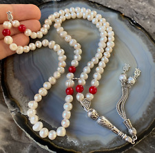 Genuine Pearl Stone Islamic Prayer 99 beads Tasbih, Misbaha, Rosary, Tasbeeh 7mm picture