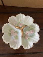 VTg 3 Part Candy Dish Hand Painted Flowers And Center Handle W/Applied Gold/Rim picture