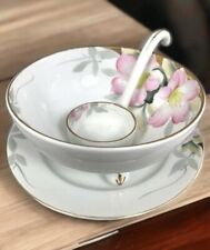 Noritake Azalea Condiment Mayo Bowl with Spoon and Plate 3 Feet Vintage picture