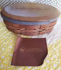 Longaberger 2009 Football Kickoff Basket With Carved Wooden Lid Oval Blue Stripe picture