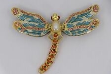 dragonfly trinket box double compartment enamel faux pearl colored rhinestones picture