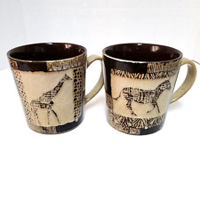 Tara Reed Mugs (set of 2) Brown African Zebra and Giraffe Blue Harbor Collection picture