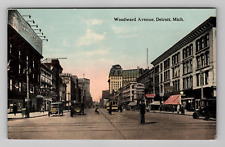 Postcard 1900s MI  Woodward Ave Trolley Old Cars Street View Detroit Michigan picture