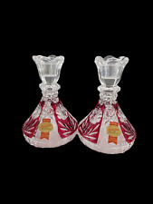 Anna Huitte Bliekristall Ruby Red Cut to Clear 24% Lead Crystal Candleholder Set picture