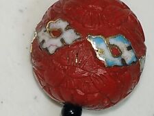 Vtg Chinese Cloisonne Carved Red Cinnabar, Cloisonne Onyx Silver Beads  Necklace picture