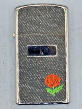 Vintage 1975 Denim Rose High Polish Chrome Slim Zippo Lighter picture