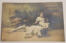 Antique Postmarked 1907 Large Dog  with Girl Postcard Z3 picture