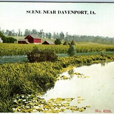 c1910s Davenport, Iowa Scene Near Farm Creek Country Barn Lovely Postcard A117 picture