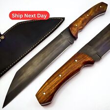 Viking Seax Knife Rail Track Carbon Steel Knife, Bushcraft Knife, Leather Sheath picture