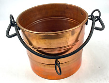 Vintage Copper Planter Bucket Pail Pot Hanging w/ Cast Iron Handle Large picture