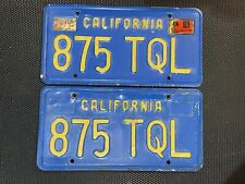 CALIFORNIA PAIR OF LICENSE PLATES BLUE 875 TQL JULY 1989 LICENSE PLATE TAG picture