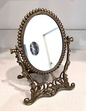 Vintage Brass Vanity Dresser Table Top Swivel Mirror Victorian 2 Sided Plain picture