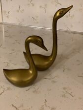 Vintage Retro Brass Swans Matched Pair 8.75