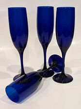 Premiere Cobalt by Libbey Fluted Champagne Glasses, Blown Glass 8.75
