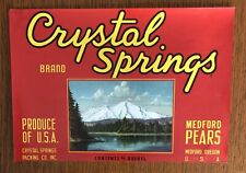 Crystal Springs Brand Pear Crate Label - Oregon - Red - 4/5 Bushel picture
