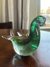 Glass Bird Hand Blown Green With Gold Figurine Paperweight picture