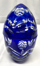 Large Cobalt Blue Cut to Clear Crystal Egg Made in Romania 5.5