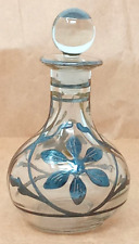 Perfume Bottle Applied Sterling Silver Overlay Clear Glass ground-in Stopper euc picture