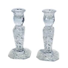 Vtg Pair Pedestal Crystal Candle Sticks Star Of David Hand Etched Bohemia Poland picture