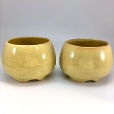 MCM Harvest Gold Planters Footed Set of 2 Mid Century Modern Vintage picture
