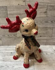 KIMPLE Ceramic Reindeer Quilted Hand Painted Kimple Christmas 6x10” Vintage C picture