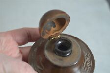 antique ink well bottle fitted glass/wood case treen carved 3 in  early original picture