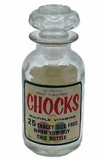 Vintage 60’s CHOCKS  Empty Vitamin 100 Tablet Glass Bottle Stopper Limited RARE picture