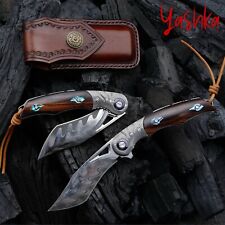 Handmade Hunting Knife SKD11 Folding Blade EDC Pocket Knives Leather Scabbard picture