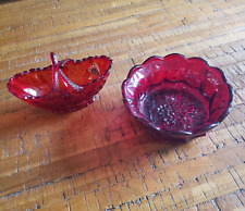 Fenton Beautiful Set of 2 Red Glass Candy Dishes Small Art Glass Vintage  Euc picture