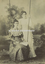 Vintage 1800's LADIES ON SWING DIXON IL CHIVERTON STUDIO CABINET CARD PHOTO N3C picture