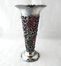 Antique PAIRPOINT QUADRUPLE Silver Plate VASE Ruby red insert 1552 8 picture