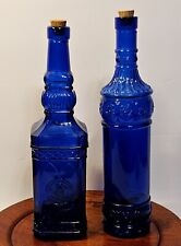 2 COBALT BLUE DECORATIVE CORKED BOTTLE DECANTERS 12 IN  picture