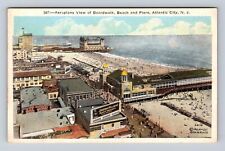 Atlantic City NJ-New Jersey, Aerial View Boardwalk, Beach Piers Vintage Postcard picture