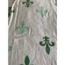 Vintage Twin Size Fluer De Lis Green Blue White Teal Seafoam Silk Edging Blanket picture
