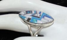 Navajo Sterling White Buffalo And Turquoise And Opal Ring #808 SIGNED picture