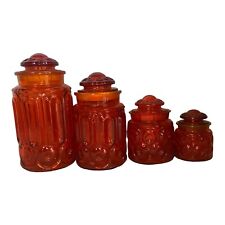 LE Smith Red Amberina Glass Moon and Stars Canisters w/ Lids Four Piece Set picture