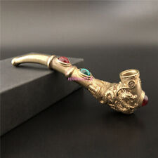 Handmade Carving Dragon Phoenix Brass Metal Smoking Pipe Chamber Tobacco Herb picture