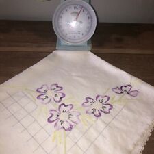 Vintage White Linen Embroidered Tablecloth 34