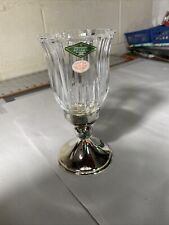 Vintage Godinger Crystal Glass Hurricane Candle Holder Silver Plate Base picture